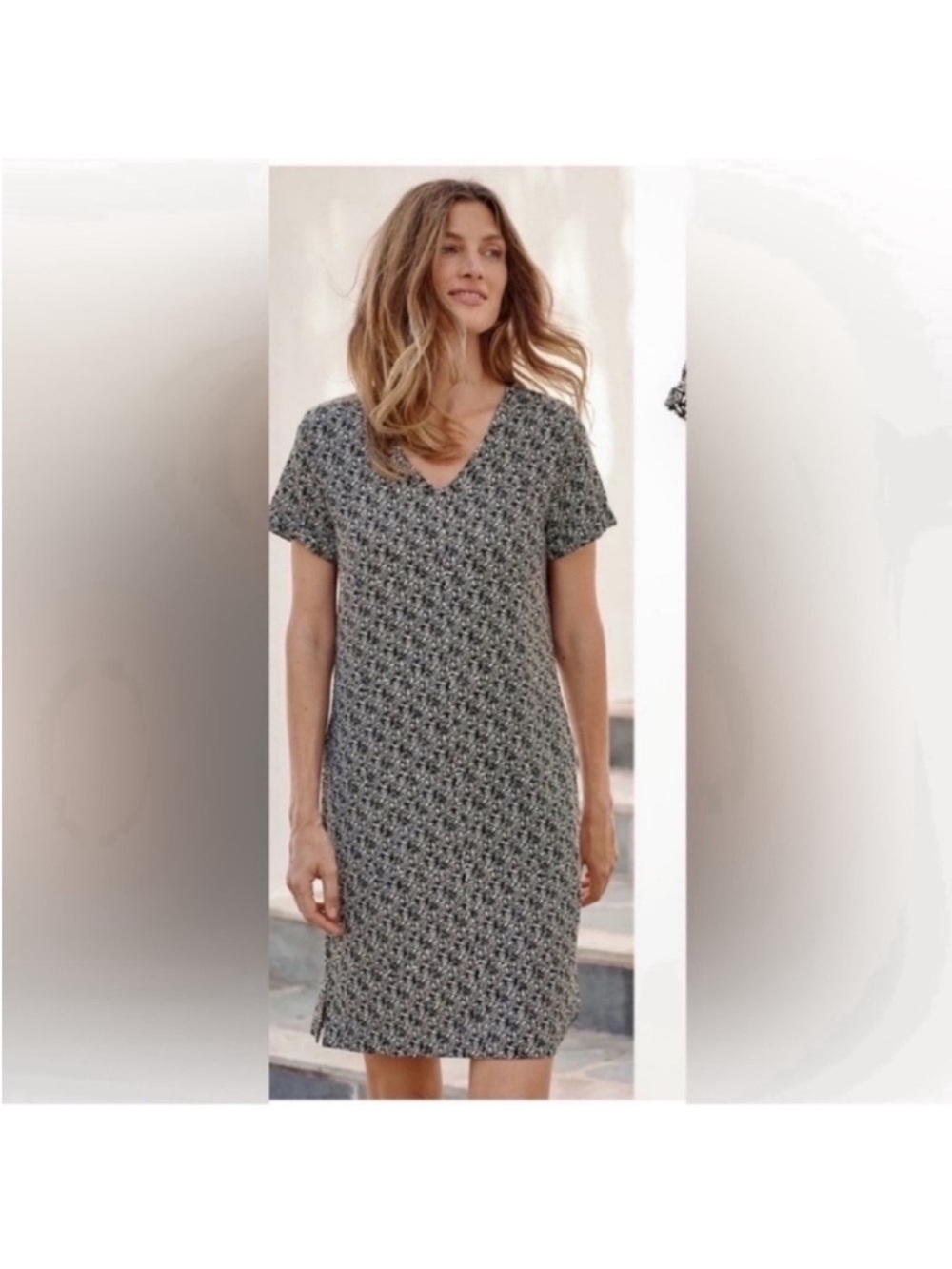 Garnet Hill Everyday T-Shirt Dress in Carbon Origami Geo Print Sz S